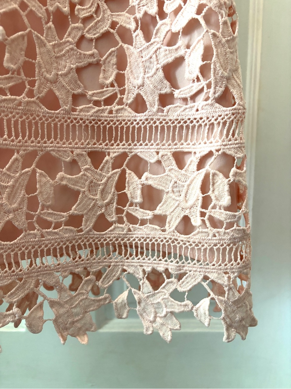 Eliza J Lace Sheath Mini Dress Crochet Lace Overlay Blush Pink Size 4P - Picture 6 of 13